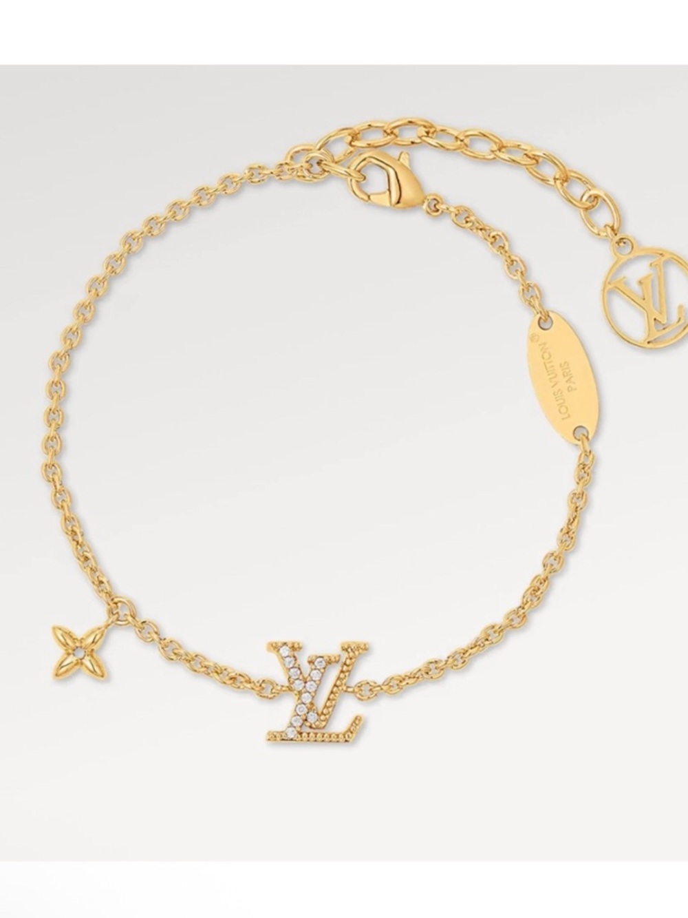 Louis Vuitton Gold LV Crystal Charm Bracelet